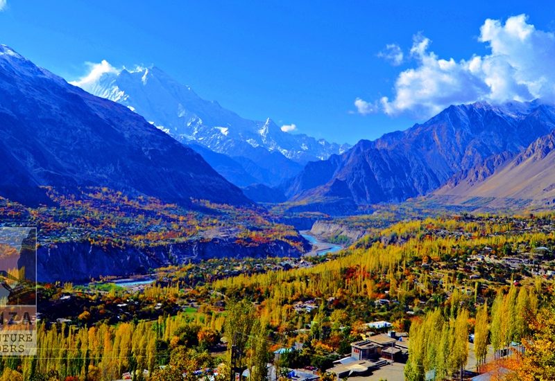 Autumn foliage in Hunza & Ghizer with a view of Rakaposhi from Karimabad